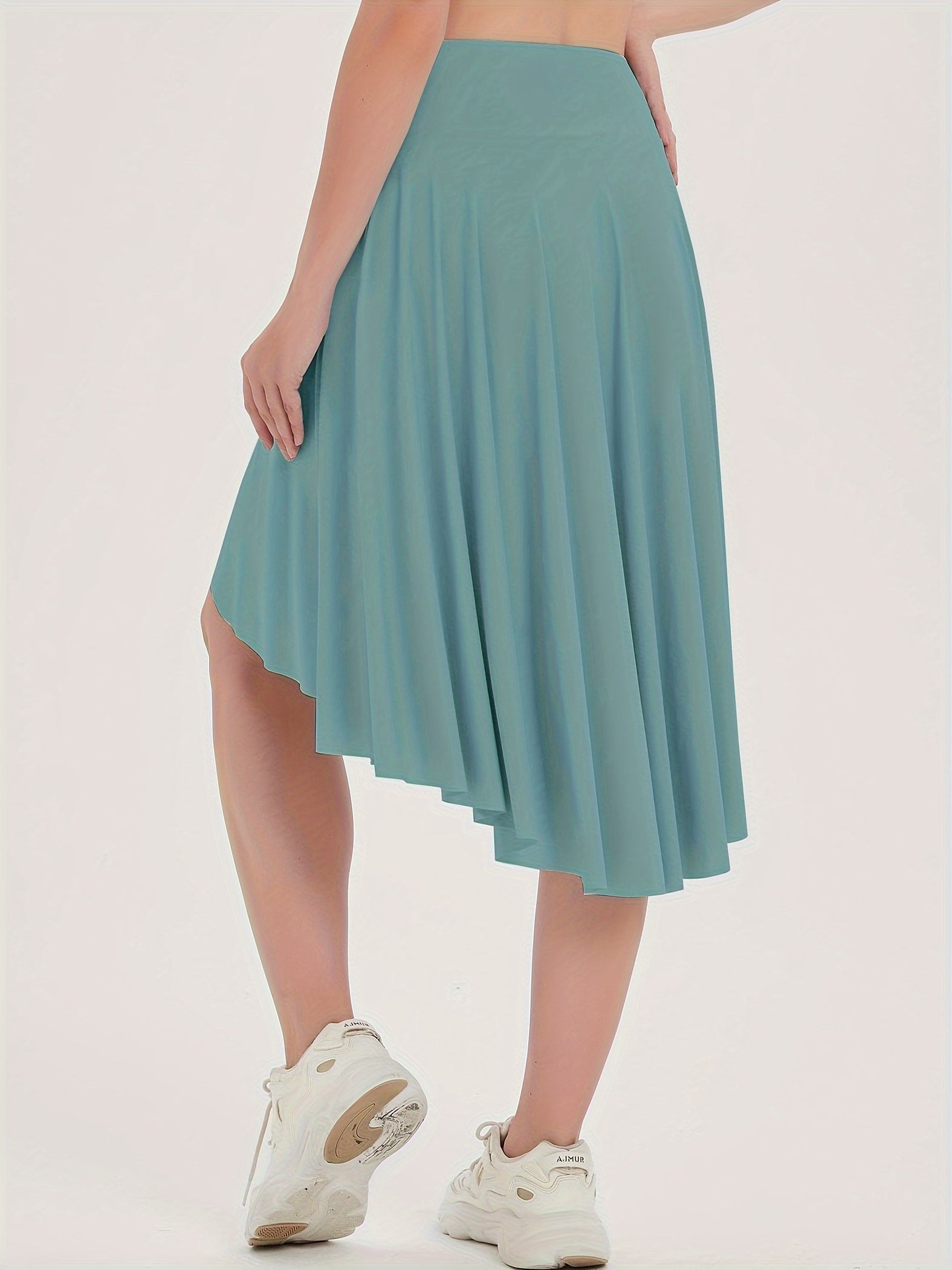 Solid Color High Waist Skirt, Elegant Dipped Hem Flowy Skirt For Spring & Summer, Women's Clothing