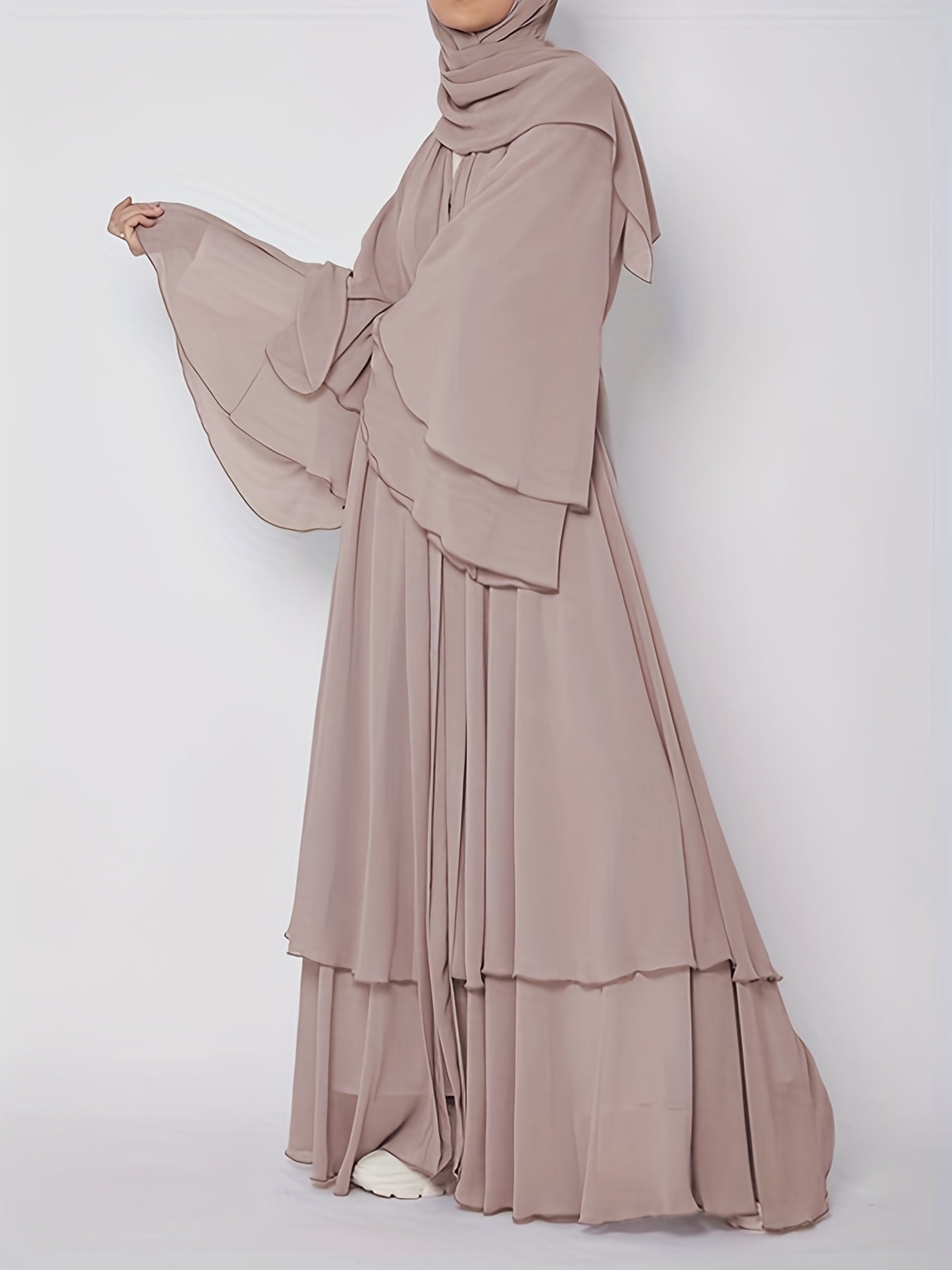 Islamic Modest Dress Without Hijab, Long Sleeve Open Front Casual Modest Muslim Dress