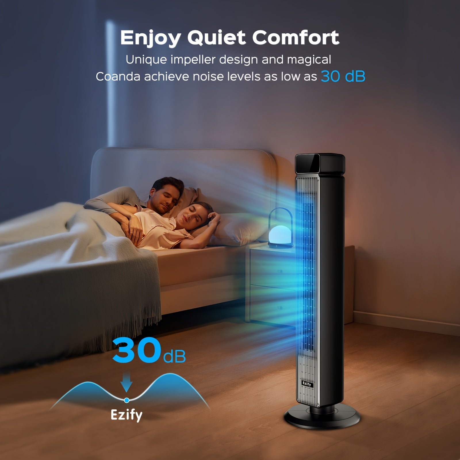 Tower Fan For Bedroom 40 Inch, 24ft/s Velocity Floor Fan, 30dB Quiet Standing Fan, 90° Oscillating Fan, 6 Speeds, 4 Modes, 12H Timer