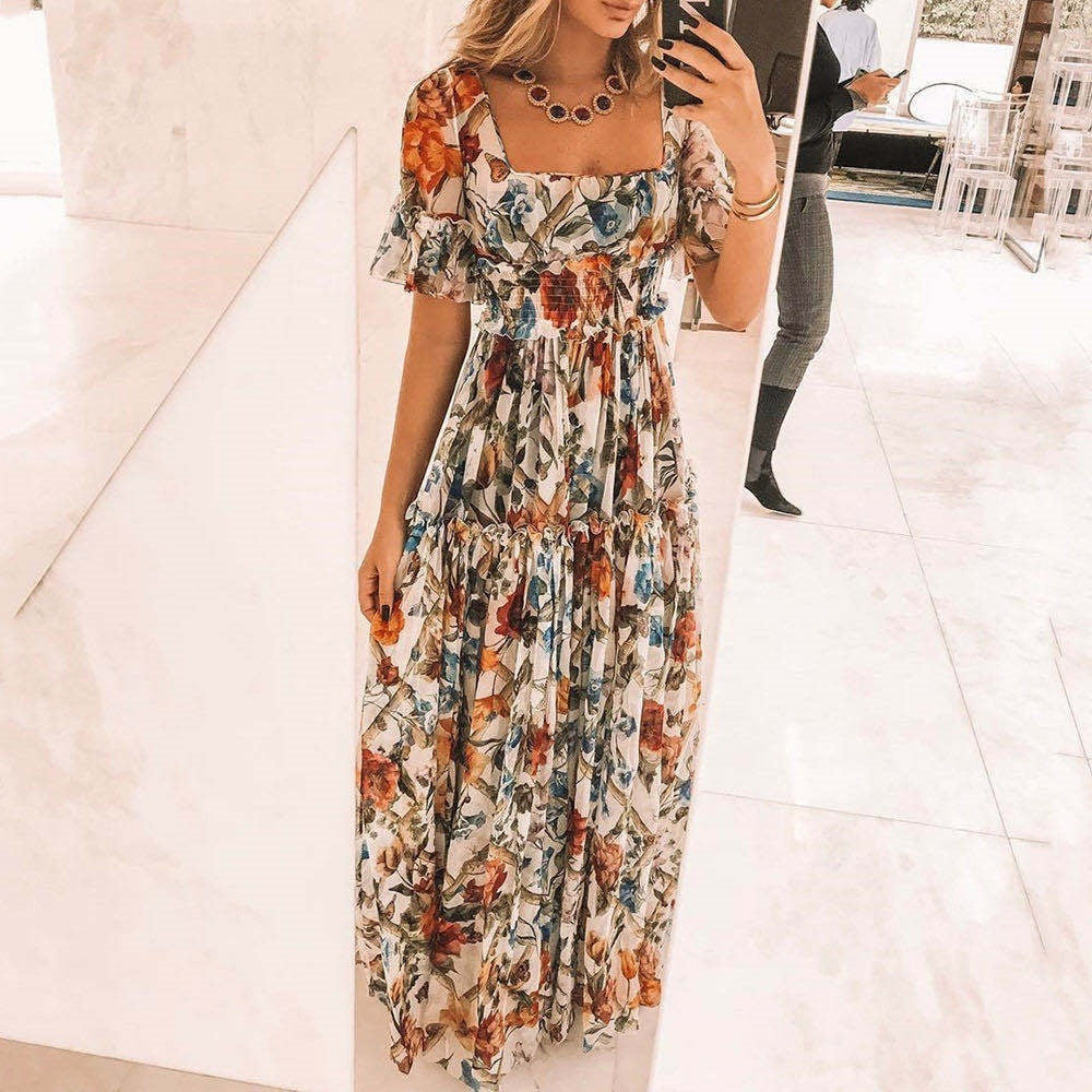 Bohemian Style Waist Slimming Floral Fairy Dress