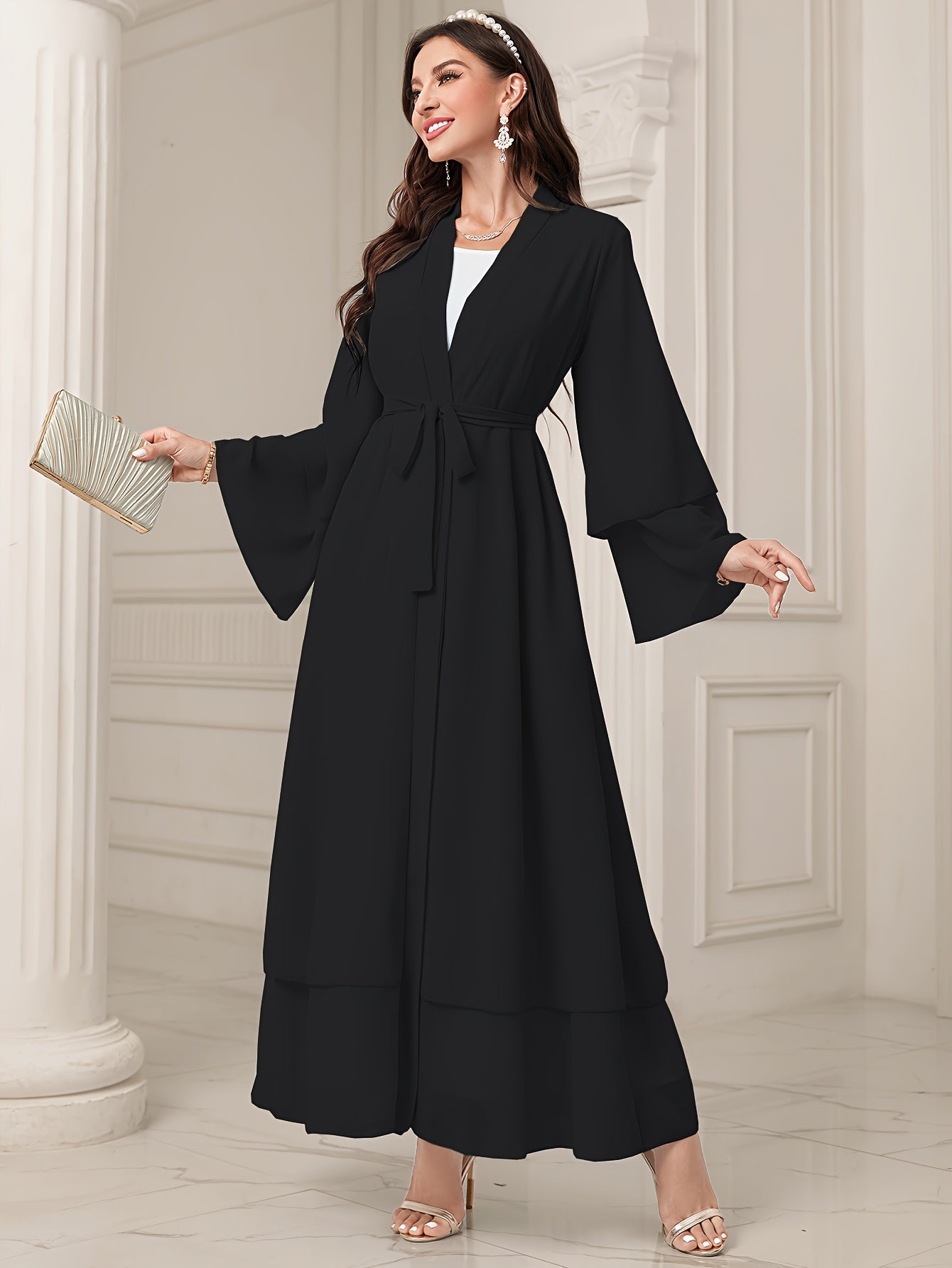 Islamic Modest Dress Without Hijab, Long Sleeve Open Front Casual Modest Muslim Dress