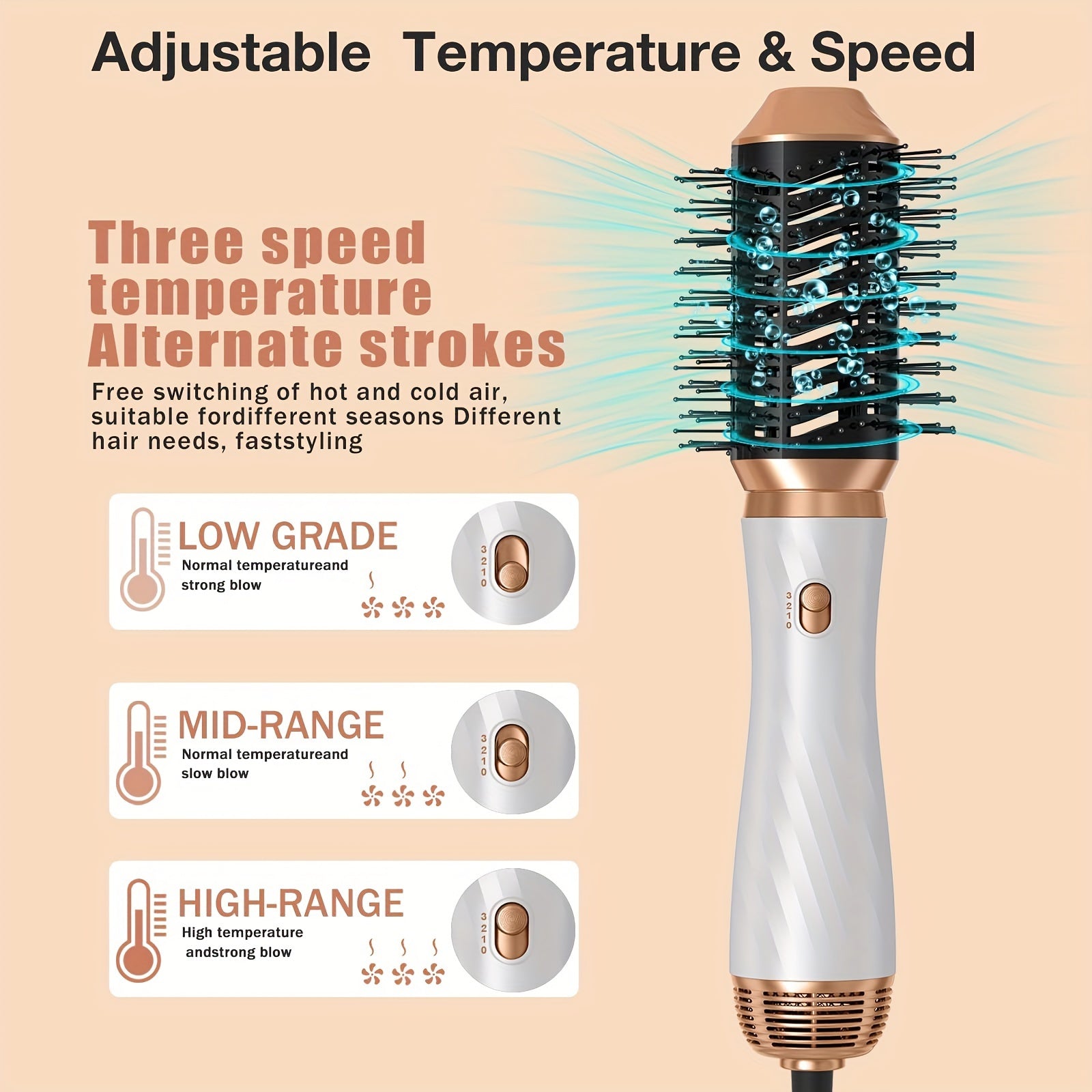 6 In 1 Hot Air Brush, Detachable Hair Dryer Brush, Powerful Hair Blow Dryer With Diffuser, Air Curler Wand