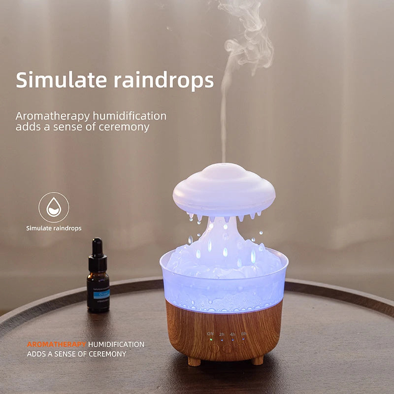 Luftbefeuchter mit Regenwolke und Nachtlicht, mit Geräusch von Regentropfen und 7-farbigem LED-Licht, Diffusor für ätherische Öle, Aromatherapie