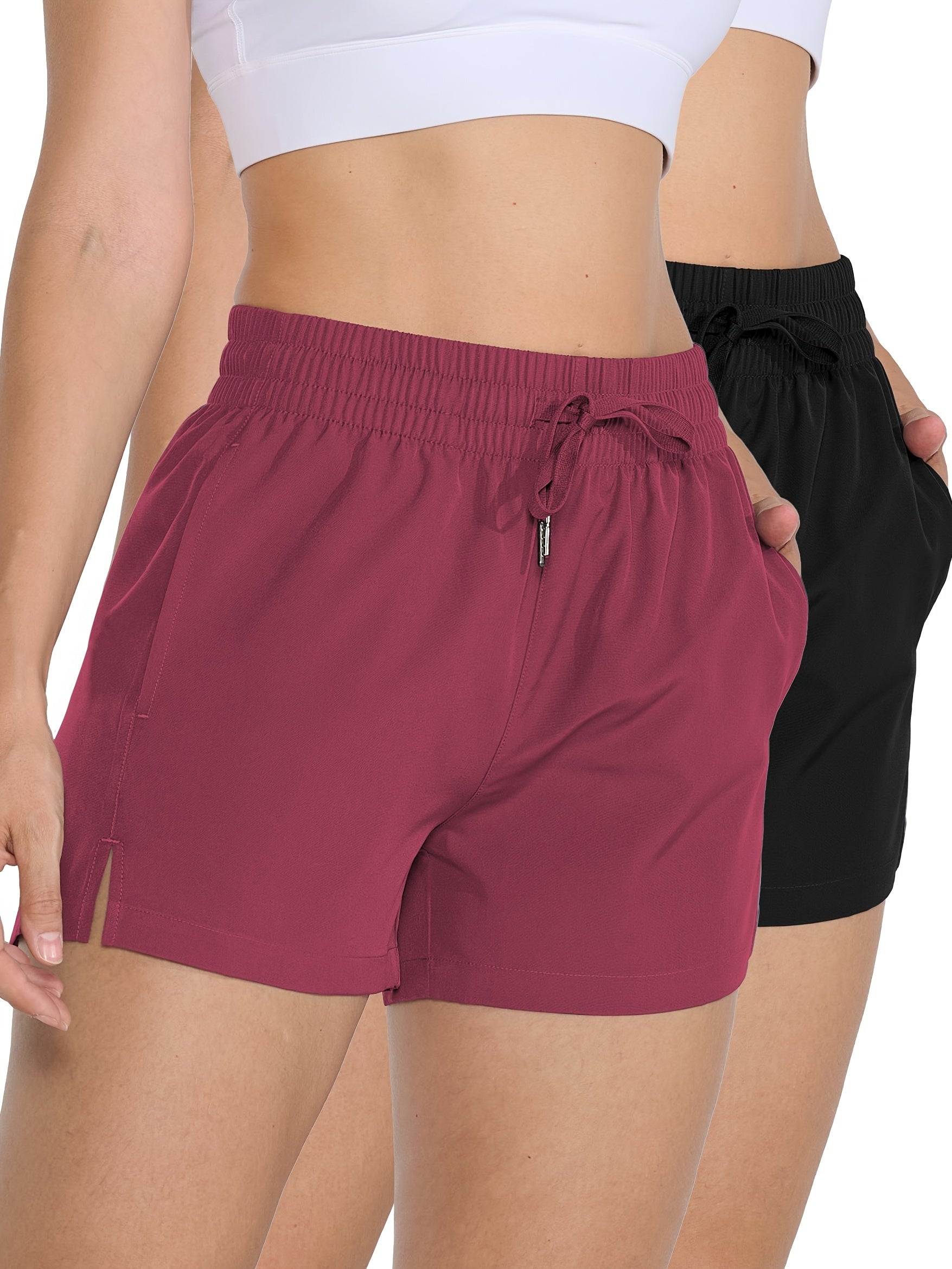 2 Pack 3" Womens Athletic Shorts Basic Running Shorts Lightweight Quick Dry Gym Workout Shorts With Pockets