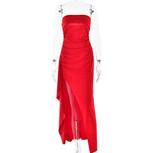 Trägerloses, geteiltes, langes Kleid, Sommermode, plissiertes Brautjungfernkleid für Damen, Party, Hochzeit, Kleidung