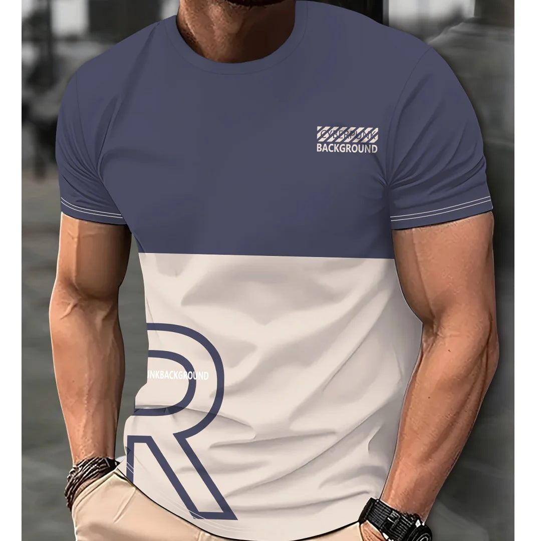 Casual Men's T-shirt Gradient Color 3D Short Sleeve Top