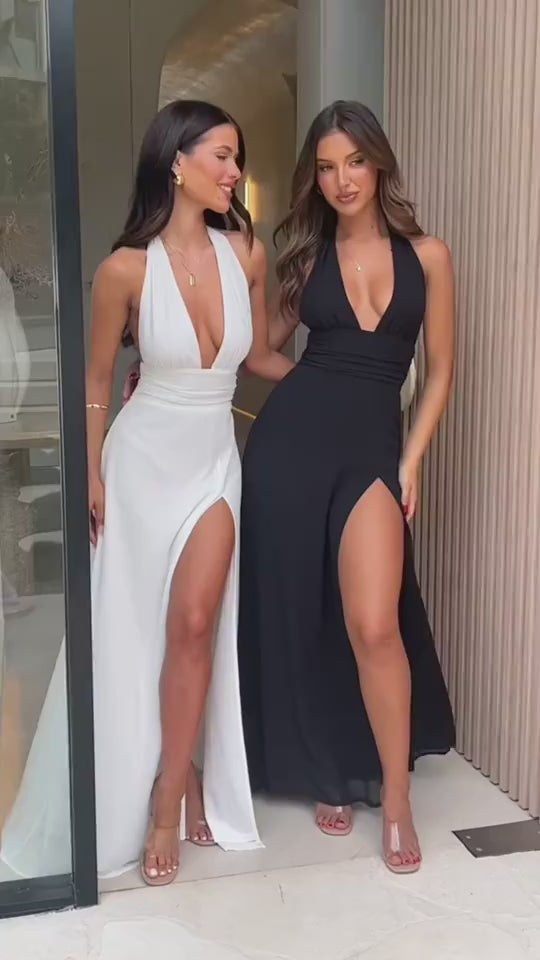 Sexy Halterneck V-neck Slit Dress Summer Backless Strappy Skirt Fashion Temperament Clothing Women